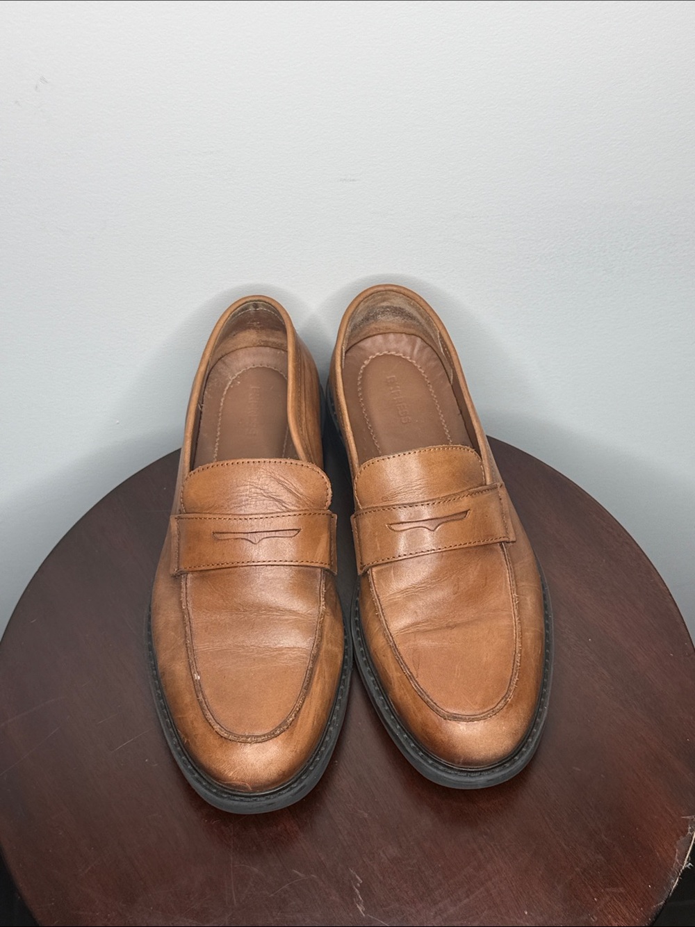 Express Men's Brown Leather Penny Loafers